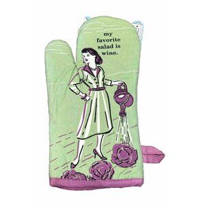 Blue Q Oven Mitt "My Favorite Salad Is Wine" Retro 50s Housewife Green Purple